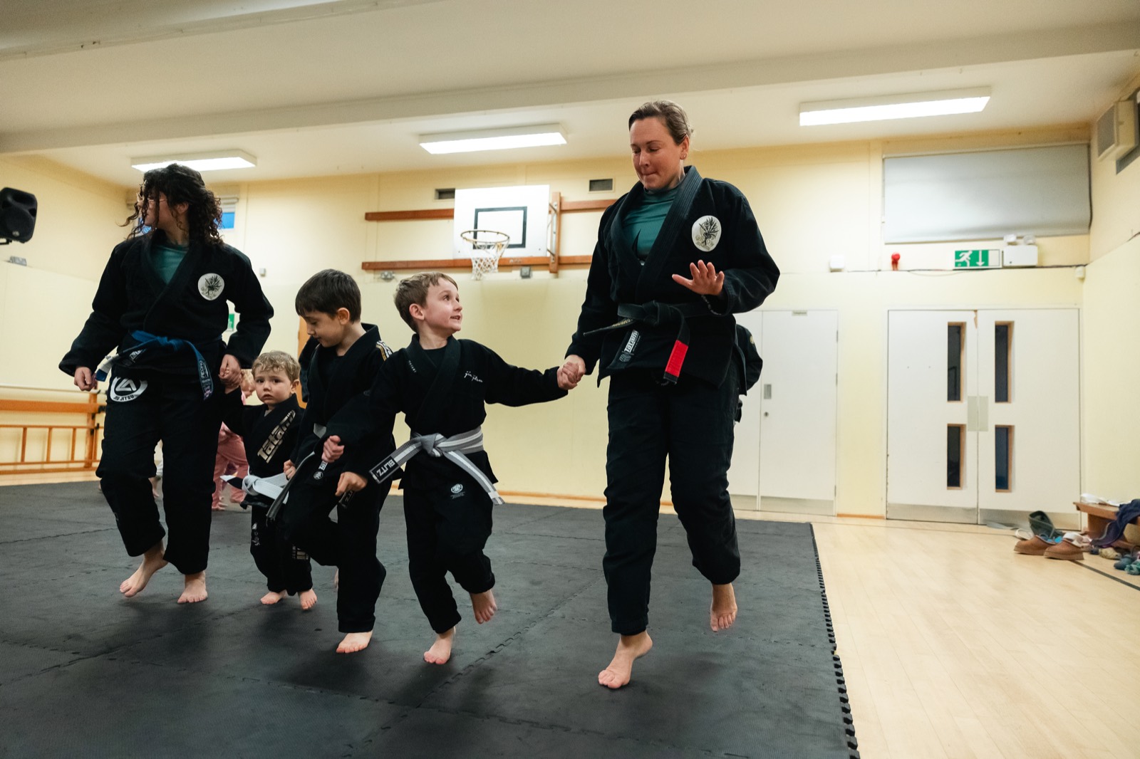 Children warming up at a morning class